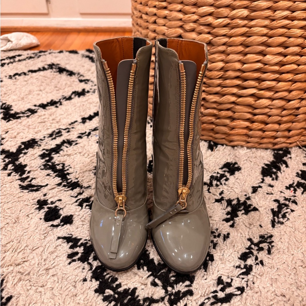 Valentino Garavani Gray Ankle Boots with Gold Zipper